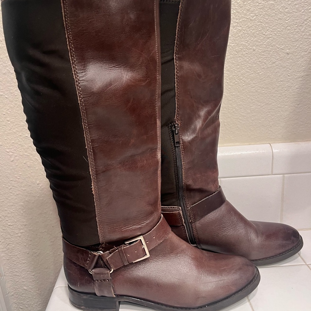 Arturo Chiang Brown Leather Knee-High Riding Style Boots w/ Buckle Details Sz 8 - Picture 6 of 8